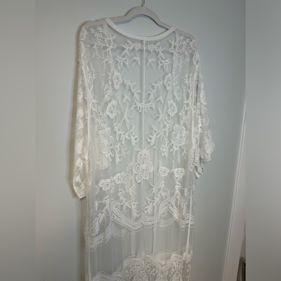 Boho Lace Cover Up Maxi White Beach Swimwear Summer  Duster Sexy Kimono - Picture 15 of 16